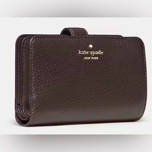 Kate Spade Brown Wallet Lena Medium Compact Hot Fudge NEW